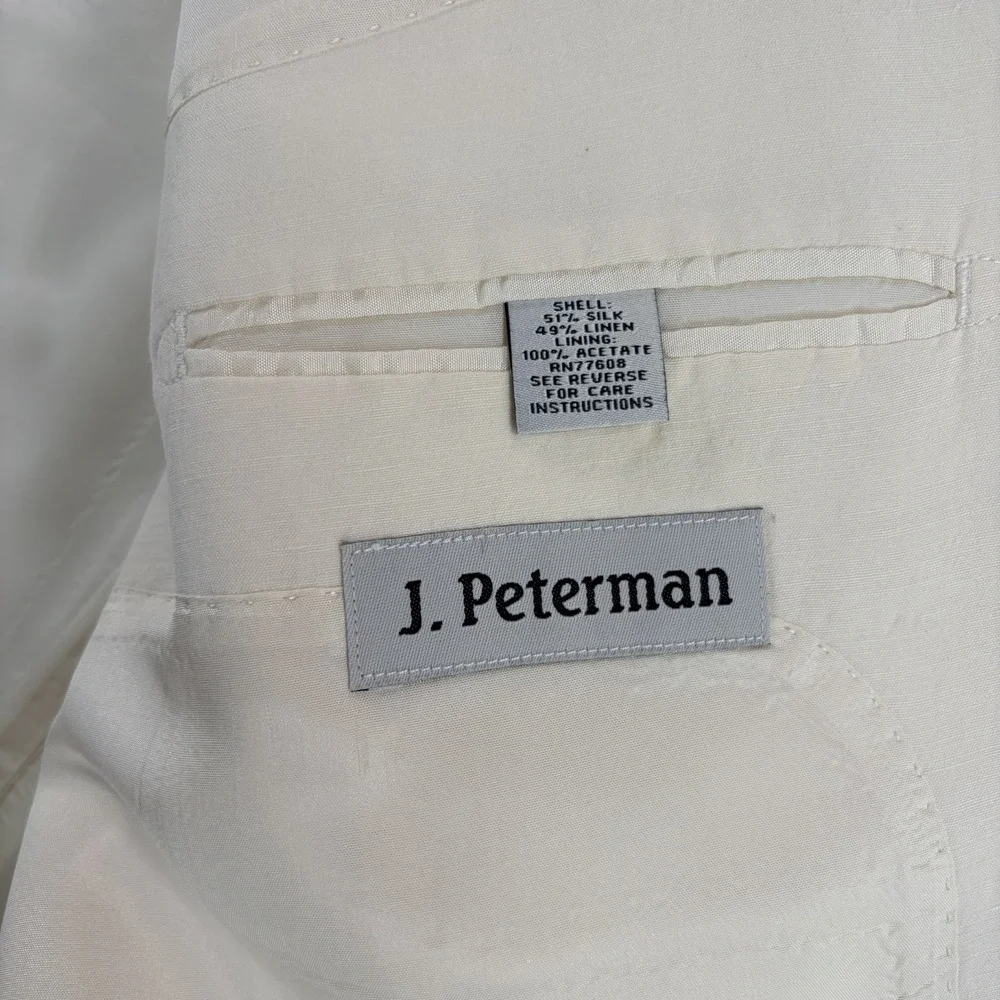 J.Peterman Blazer Sport Coat Jacket & Vest Set in Ivory Silk Linen Blend Men 56